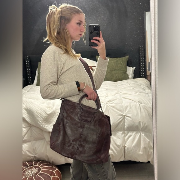 HOBO Sheila Large Satchel Plum Graphite Purse - Picture 2 of 13